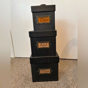 Black Stacking Storage Boxes Vintage Retro Look